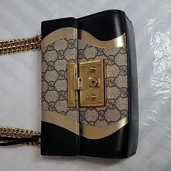 GUCCI Tricolor GG Supreme Canvas And Leather Medium Padlock Shoulder Bag - Picture 2 of 16